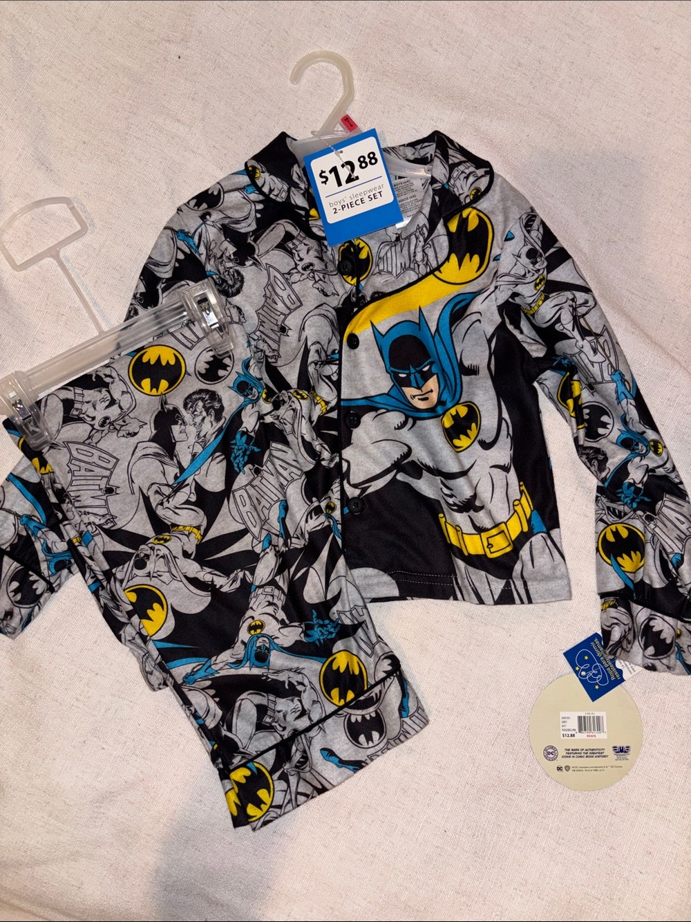 Batman Boys' Gray, Black & Yellow 2-Piece Pajama Set
